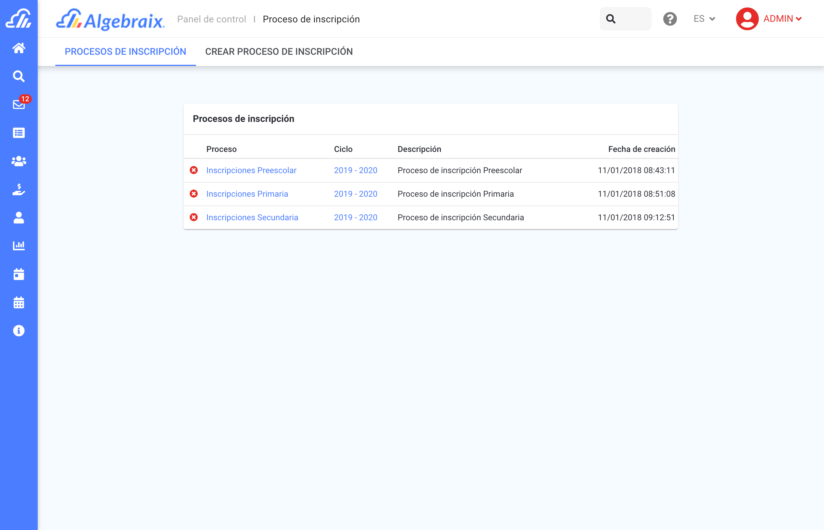 Procesos de inscripción